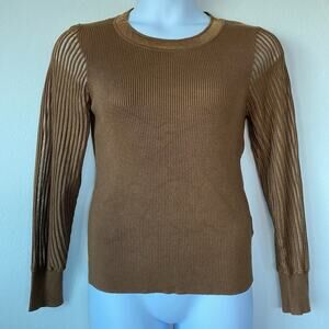 Marina V Paris Chocolate Brown Crew Neck Large‎ Sweatshirt Sheered Long Sleeves